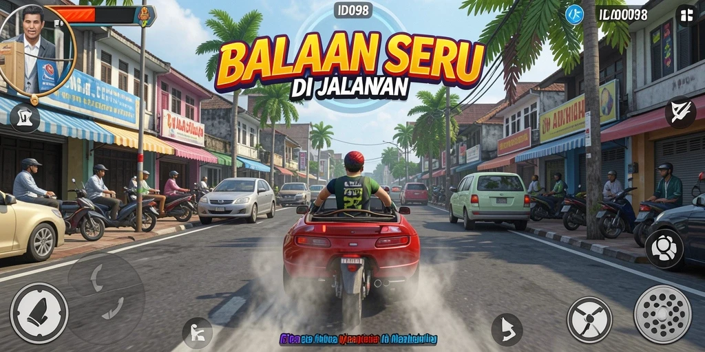 Tampilan gameplay ID098 dengan aksi balapan yang mendebarkan.